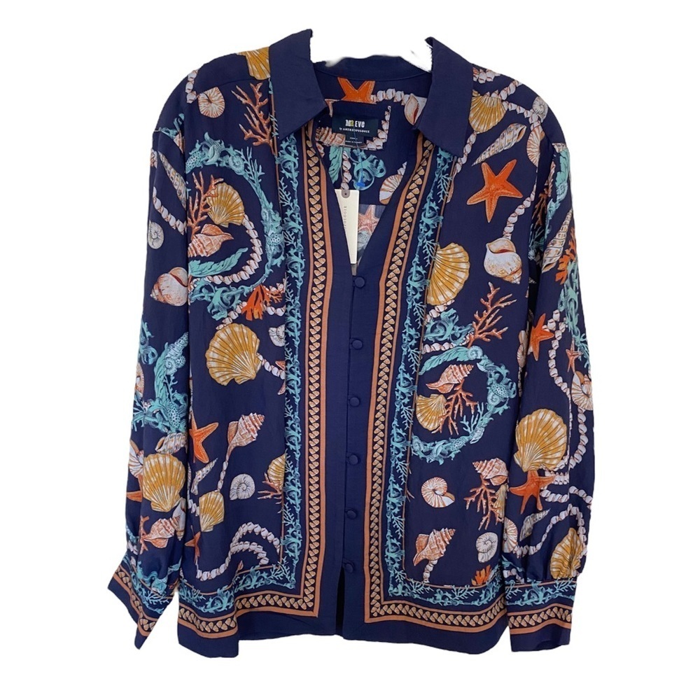 NEW Anthropologie MAEVE Blie Sea Shell Button Up Blouse - Picture 2 of 13